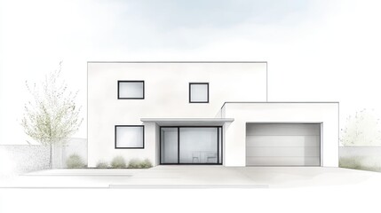 Modern house architectural sketch minimalist white exterior design