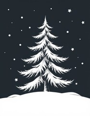Fototapeta premium Stylized snow-dusted fir tree, minimalist winter design, isolated on white background. Perfect for holiday cards, winter decorations, or seasonal branding, stylized tree, illustration
