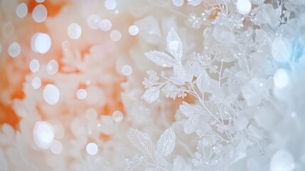 White floral branch with beads bokeh background soft texture
