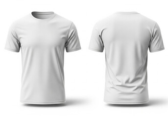 Blank white t-shirt mockup showing front and back views. Clean and isolated template for apparel design, branding, and printing