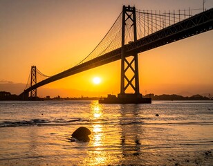 Fototapeta premium Sunrise over a cable-stayed bridge