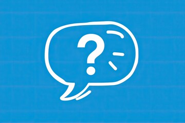 A white question mark in a speech bubble