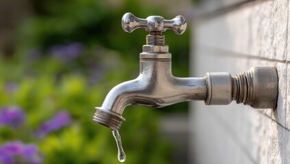 Close-up of a dripping outdoor faucet