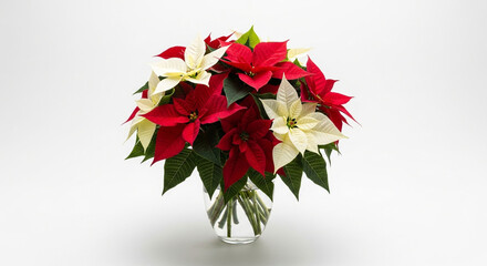 Beautiful christmas poinsettia bouquet in vase red and white poinsettias holiday flower arrangement decor
