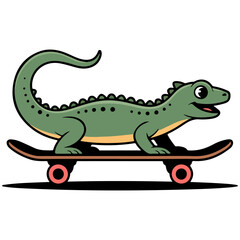 Obraz premium A cartoon of a skateboarding lizard, with a friendly and animated expression, conveying a sense of fun and playfulness.