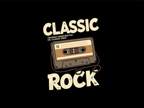 Classic Rock Vintage Cassette Tape Music Retro Audio Graphic Design, design t-shirt streetwear clothing, vector typography, perfect for modern apparel