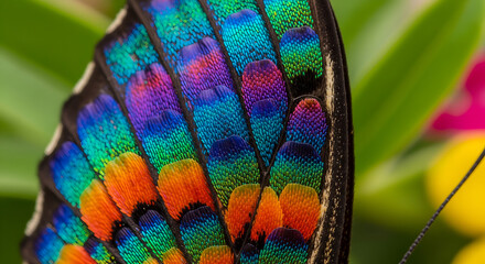 Vibrant butterfly wing showcasing stunning iridescent scales, perfect for nature, design, and artistic projects