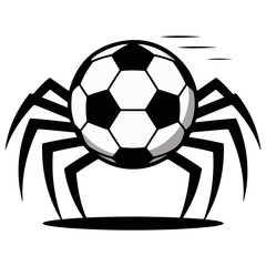 An illustration of a soccer ball with spider legs, a unique sports concept. A depiction of the sport concept, with its black and white color scheme gives it a striking appearance 