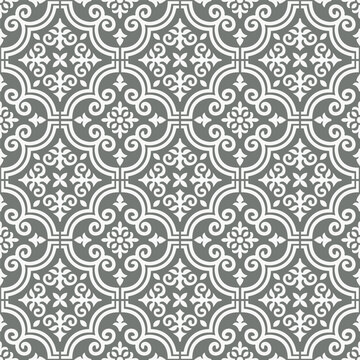 Abstract floral seamless pattern. Simple geometric ornament in oriental style. Flower tile background.
