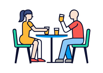 Couple drinking at the cafe .vector icon