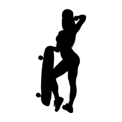 Girl holding a longboard silhouette 