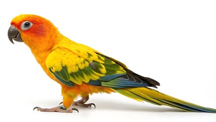 Fototapeta premium Vibrant sun conure parrot with bright orange and yellow plumage