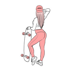 Girl holding a longboard illustration