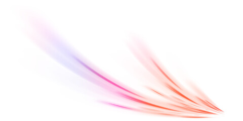 Light beam illustration, neon light strip, high speed motion background, on transparent background in PNG format. Glow luminous glitter shimmer trail. 