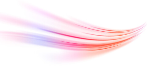 Light beam illustration, neon light strip, high speed motion background, on transparent background in PNG format. Glow luminous glitter shimmer trail. 