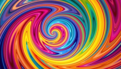 Abstract swirling rainbow design, vibrant colors blending seamlessly in a dynamic, ethereal vortex, energy, pattern, cosmic