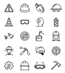 "Flat Vector Illustration | Safety Icons Set, Construction PPE, Industrial Protection & Hazard Symbols"