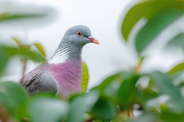 Close-up of a pigeon in foliage