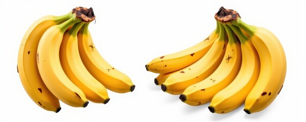 Fresh ripe yellow bananas isolated on white background, perfect for healthy food or tropical themed designs, photography, potassium, isolated