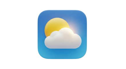 Sun and Cloud Icon on Blue Gradient Background isolated on a transparent background weather icon