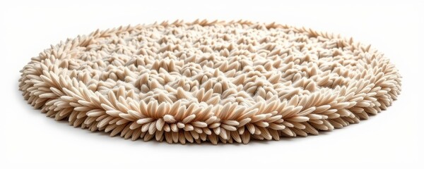 Soft, round beige carpet, fluffy texture, isolated on white background. Ideal for home decor, nursery, or living room, cozy, comfortable