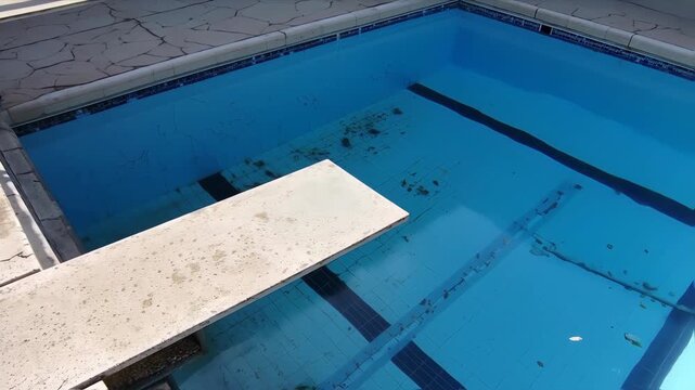 Empty swimming pool with diving board