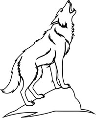 wolf howling outline vector, perfect for wildlife conservation graphics, sports teams, and hunting gear logos.