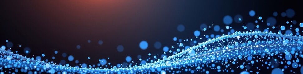 Abstract wave of shimmering blue particles against a dark gradient background, sparkle, wallpaper, design