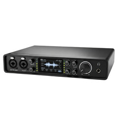 Obraz premium Professional black audio interface with digital display and controls isolated on transparent background