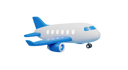 Obraz premium White and blue passenger airplane with visible windows isolated on a transparent background