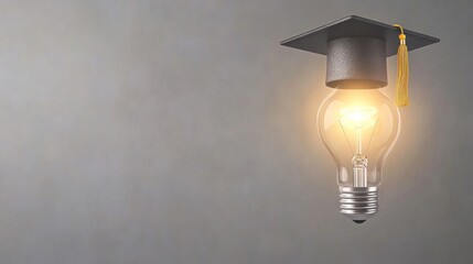 Illuminated lightbulb graduation cap academic success concept