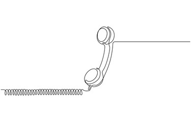 Old telephone continuous one line drawing, telephone receiver art with editable stroke vector illustration.