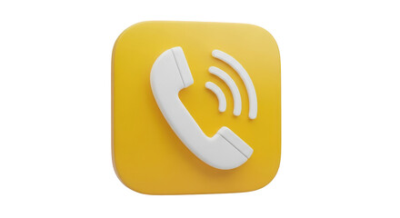White phone icon with sound waves on yellow square isolated on a transparent background telephone