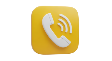 White phone icon with sound waves on yellow square isolated on a transparent background telephone