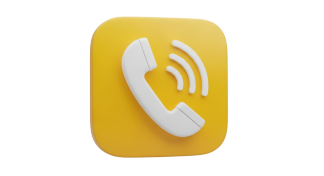 White phone icon with sound waves on yellow square isolated on a transparent background telephone