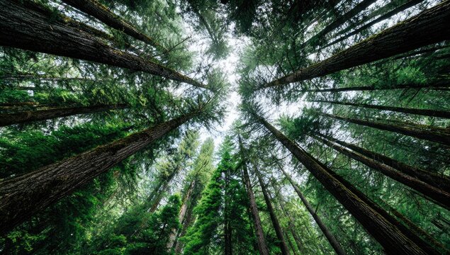 Dense forest canopy viewed from below - Powered by Adobe