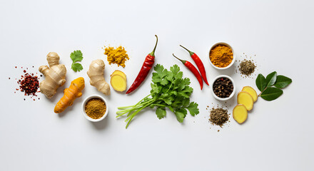 Spices and Vegetables on white background