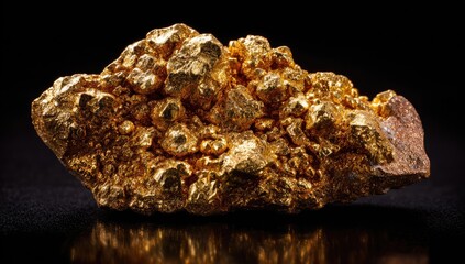 Gold nugget cluster on dark background