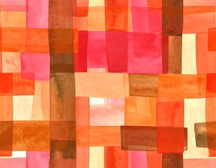 Fototapeta premium Abstract watercolor pattern of overlapping rectangles in shades of orange, pink, and brown