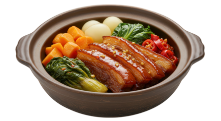 Braised pork belly with preserved vegetables in clay pot