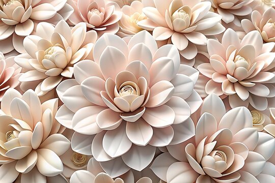 Soft focus close up of delicate pale pink and cream dahlia flowers creating a beautiful floral background texture - Powered by Adobe