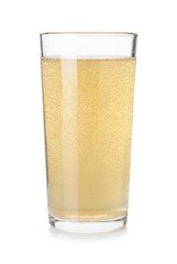 Tasty cider in glass isolated on white