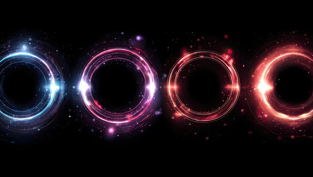 Abstract glowing circles on black background - Powered by Adobe