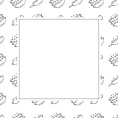 sausage frame. doodle grill sausage square frame. hand drawn sausage frame background. grill sausage background