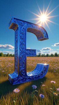 3d, symbol, sign E over green field, 3d, symbol, sign e