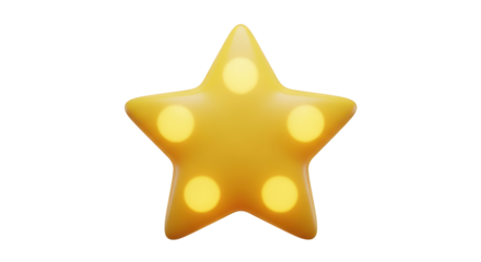 Yellow Star with Glowing Circles isolated on a transparent background light