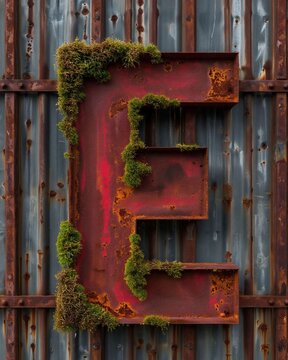 old wooden window, 3d, symbol, sign E, 3d, symbol, sign e