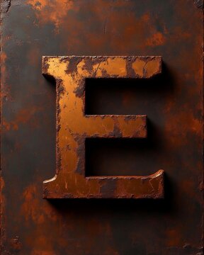 old rusty metal, 3d, symbol, sign E, 3d symbol e