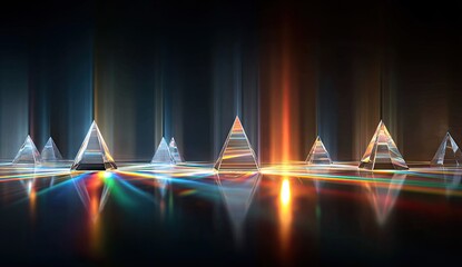 Abstract geometric pyramid scene with vibrant light reflections