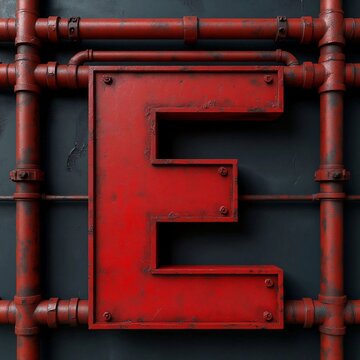 red valve on the pipeline, 3d, symbol, sign E